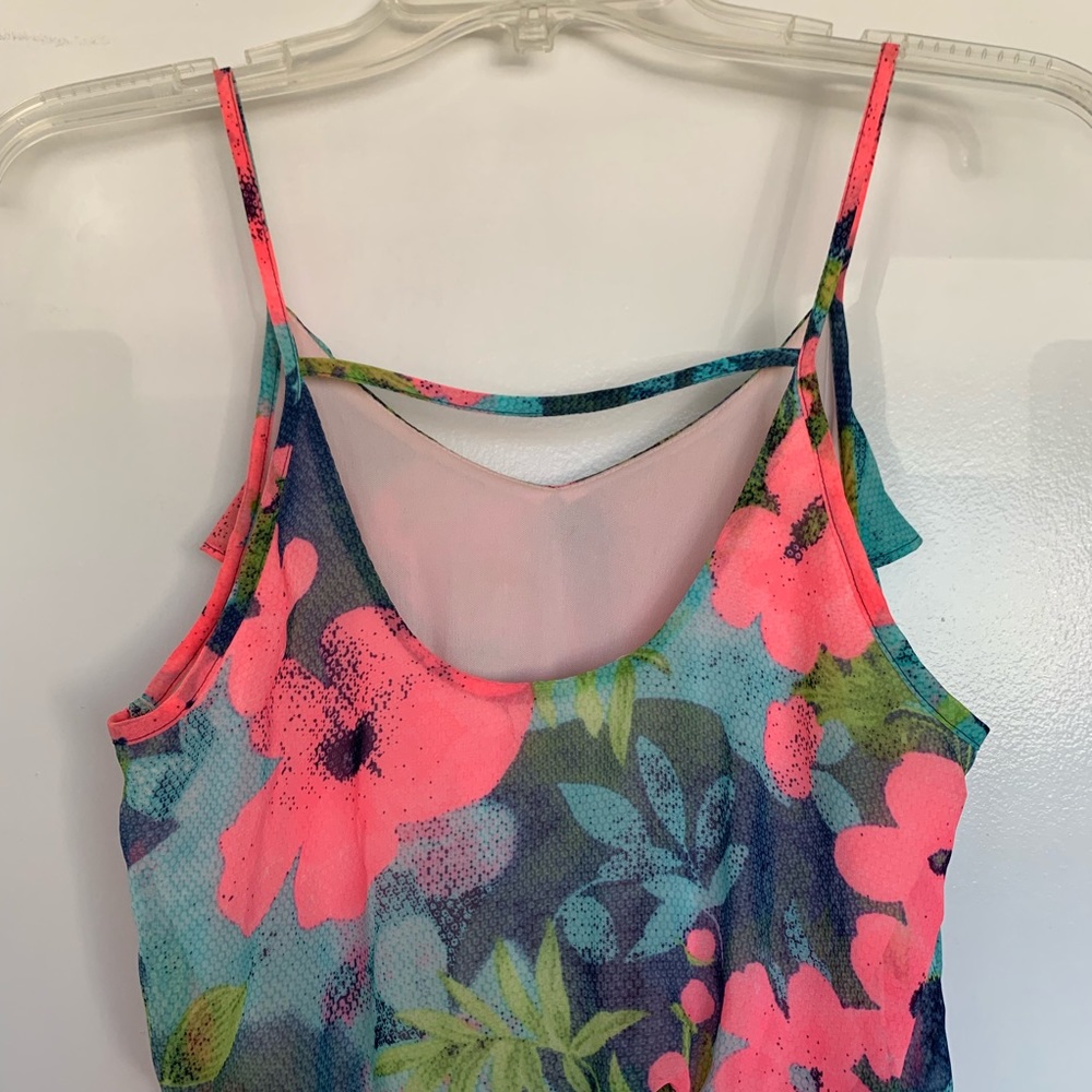 LUSH Floral Chiffon Dress Blue Pink Floral Tropic - Picture 4 of 8